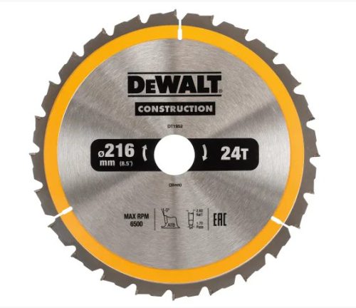 DeWalt DT1952QZ Construction Circular Saw Blade 216mm x 30mm 24T