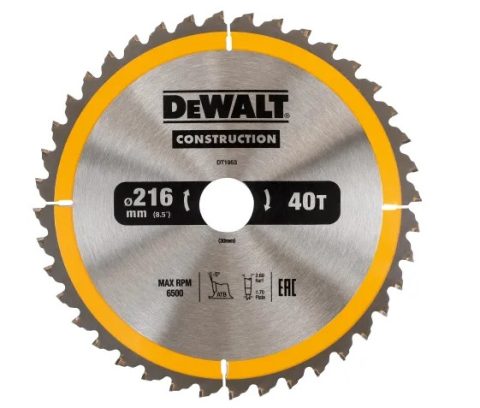 DeWalt DT1953QZ Construction Circular Saw Blade 216x30mm 40T