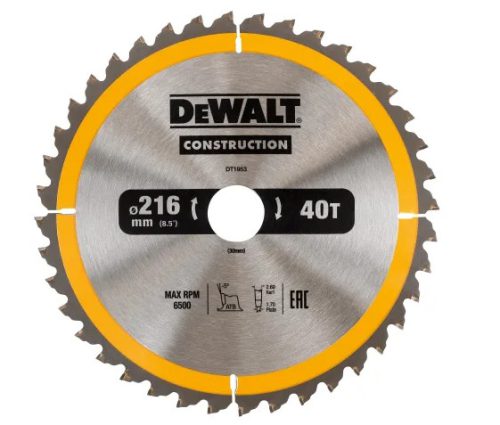DeWalt DT1953QZ Construction Circular Saw Blade 216x30mm 40T