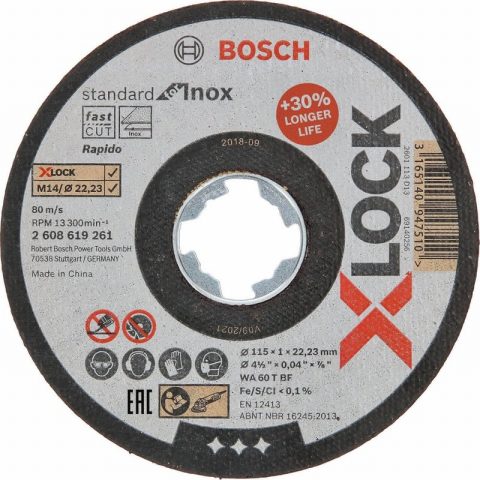 BOSCH 2608619266 115x1x22.23mm X-LOCK INOX METAL CUTTING – 10pc