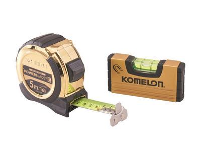 Komelon 5m (16ft) Gold PowerBlade II Tape with Gold Mini Level