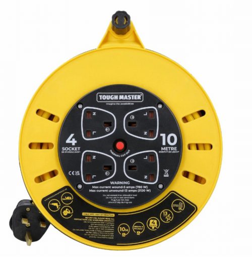 TOUGH MASTER 4 Socket Cable Reel 10m Extension Lead, 13A Heavy D