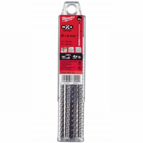 Milwaukee 4932352043 6mmx165mm MX4 4 Cut SDS+ Drill Bits – 10pc