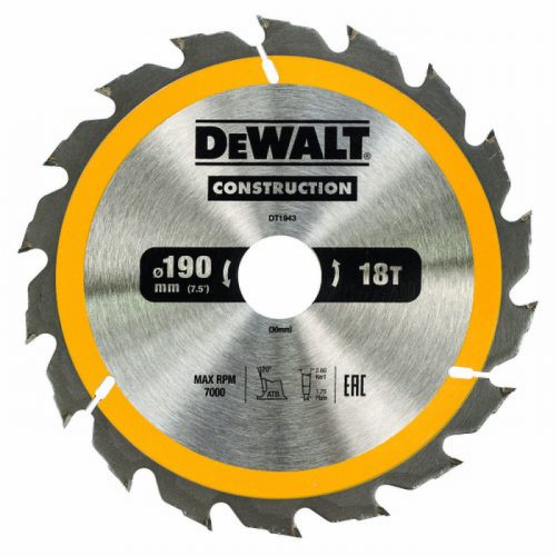 DeWalt Portable Construction Circular Saw Blade 190 x 30mm x 18T