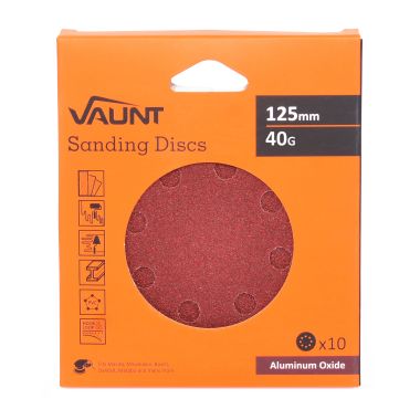 Vaunt V1357000 125mm 40 Grit Sanding Discs – Pack of 10