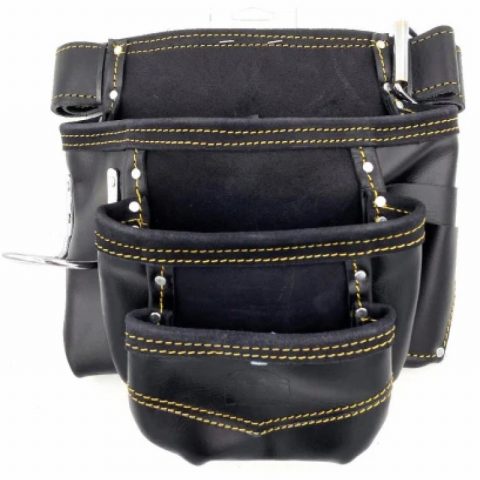 PTI PTI0165BLK PREMIUM Black Leather Tool Pouch Including Belt