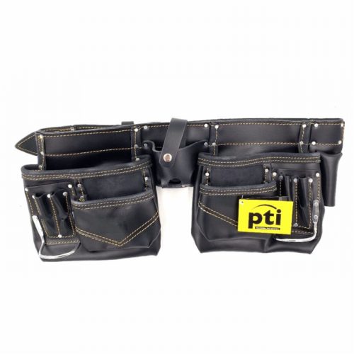 PTI PTI0108BLK Premium Black Lather Double Carpenter Pouch