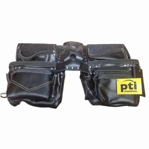 PTI Premium Black Leather Adjustable Double Carpenter Pouch