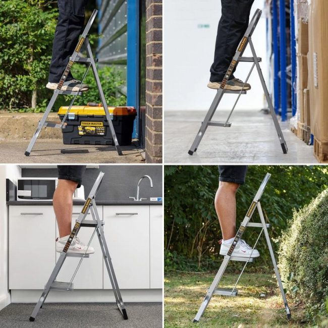 TOUGH MASTER® Steel Step Ladder-3, Step Size 30x20cm - Image 2