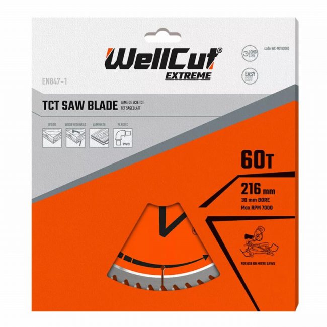 WellCut WC-M2163060 216mmx30mm 60T Extreme Mitre Saw Table Blade - Image 2