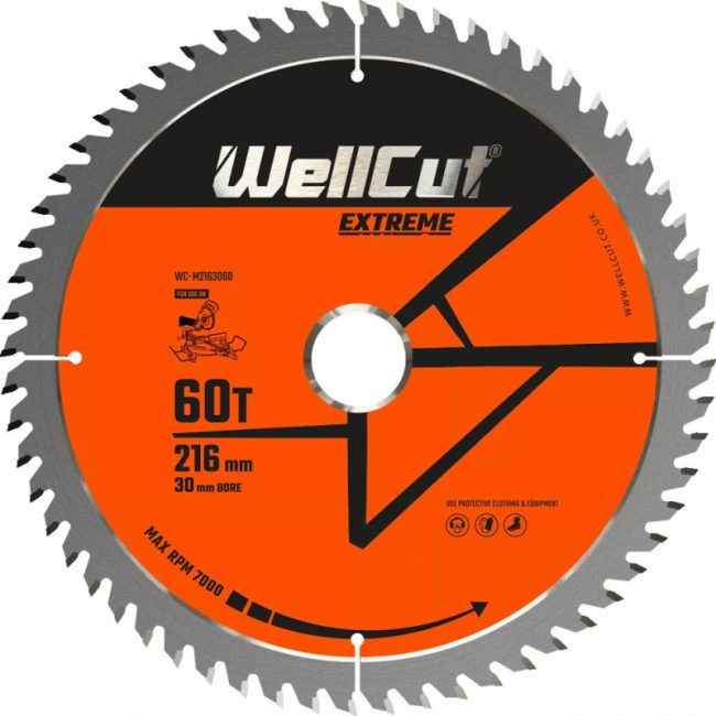 WellCut WC-M2163060 216mmx30mm 60T Extreme Mitre Saw Table Blade