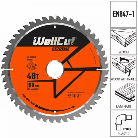 WellCut WC-C1903048 190mm x 30mm 48T Extreme Circular Saw Blade