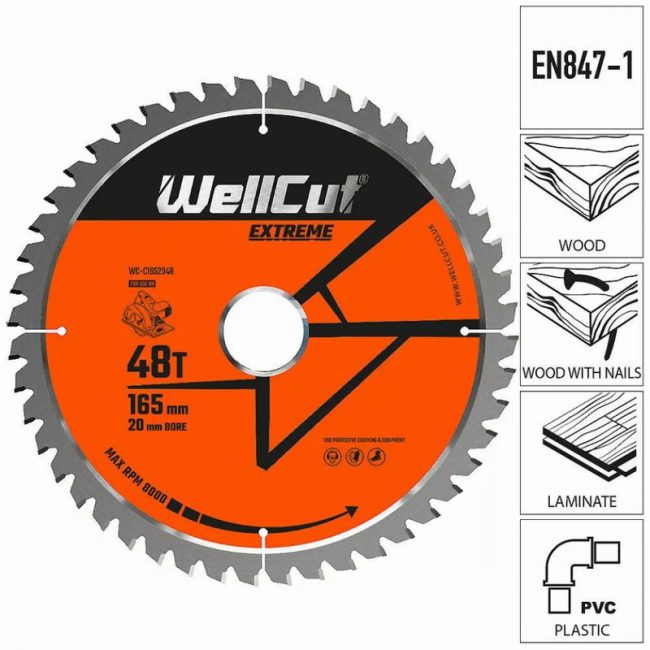 WellCut WC-C1652048 165mm x 20mm 48T Extreme Circular Saw Blade