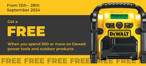 Read more about the article Get a free DeWALT radio when you spend £500 or more on DeWALT tools!