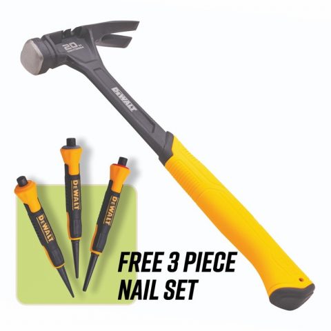 DeWalt DWHT51009-0 567G (20oz) Claw Hammer With 3 Piece Nail Set
