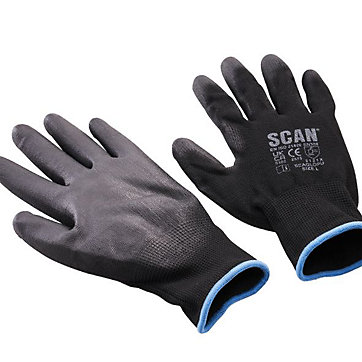 Scan SCAGLOPU5 Size L Black PU Dipped Gloves (5 Pairs)